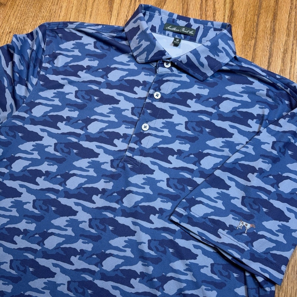 Southern Point Co Polo Shirt Mens Medium Blue Camo Performance Golf